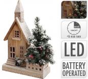 Фигурка Къщичка с Коледно дърво LED, 44см