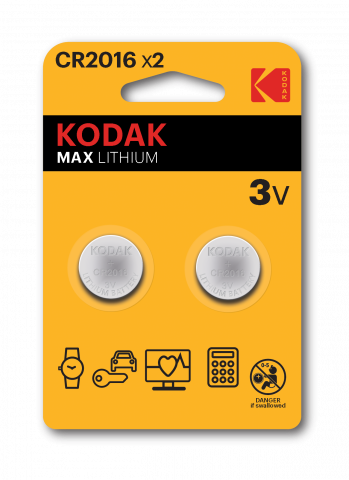 Литиева батерия Kodak MAX CR 2016 3V  2бр блистер - Батерии