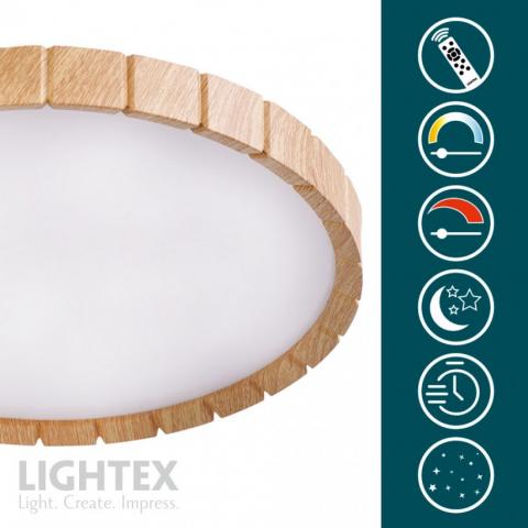 LED плафон GORDON max.54W 3000K-4000K-6500K 3240lm 220V димируем с дитанционно ф385mm светло дърво, снимка 2 - Плафони